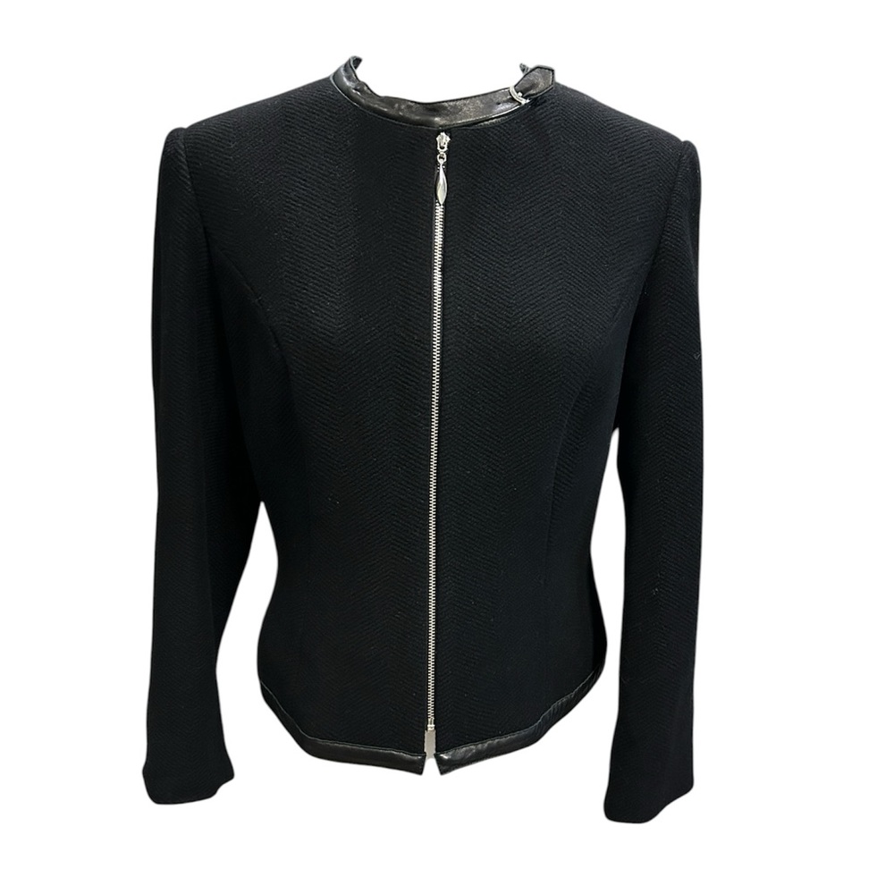 Etcetera Black Zip-Front Tailored Jacket With Black Leather Trim